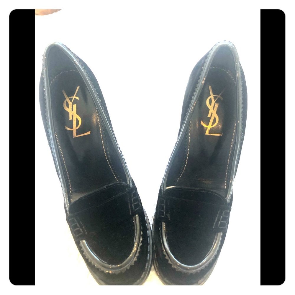 YVES SAINT LAURENT BLACK VELVET Platform Loafers